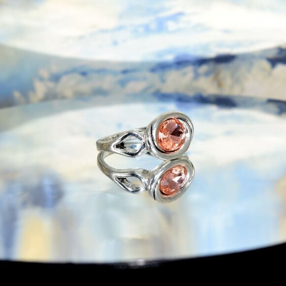 Zalia Oval Modern Silver Ring with Tourmaline Pink Colored Crystal Sz 9 Gift Box - Picture 1 of 11